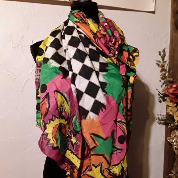 FUN and colorful artistic SCARF: 34" X 34" - Picture 3 of 4